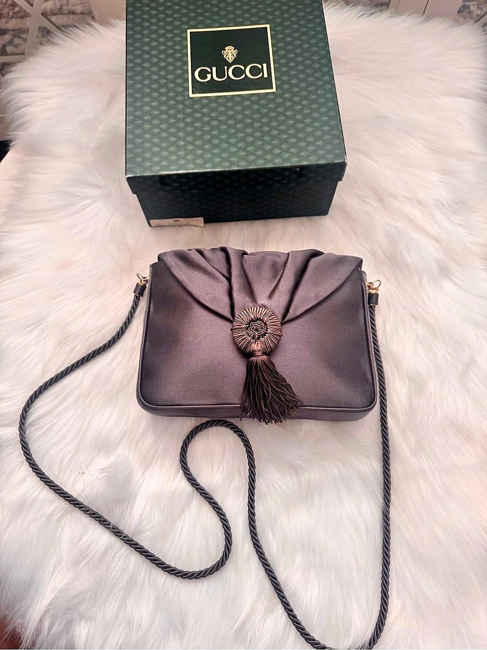Gucci Gray Satin Crossbody Evening Bag